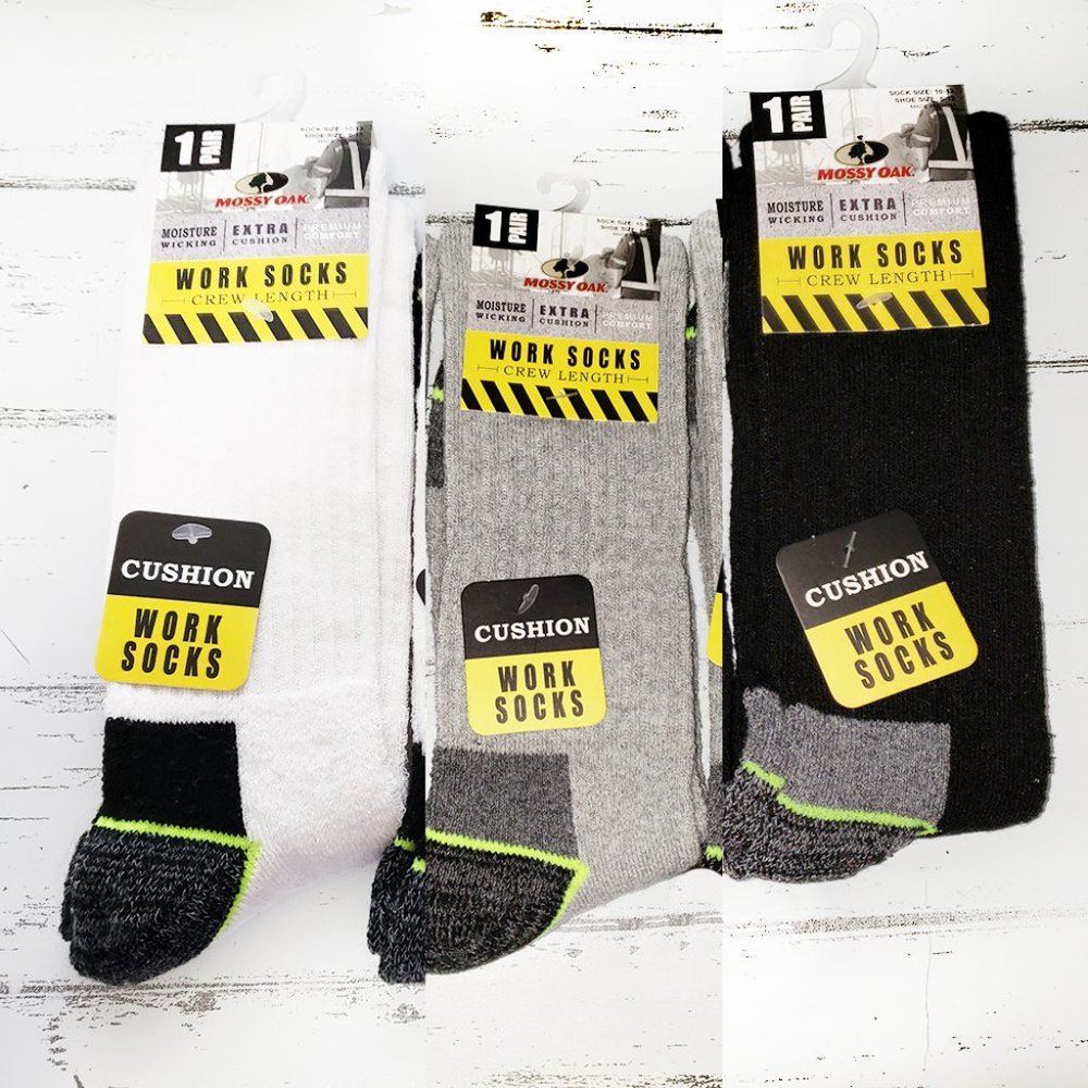 3 Pk Men's Mossy Oak Work Socks Moisture Wicking
